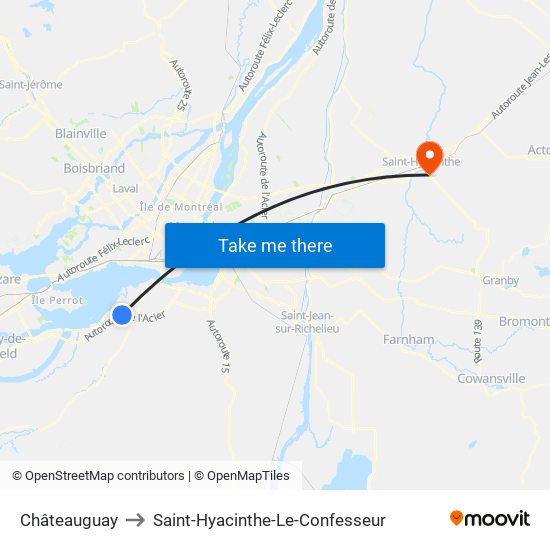 Châteauguay to Saint-Hyacinthe-Le-Confesseur map