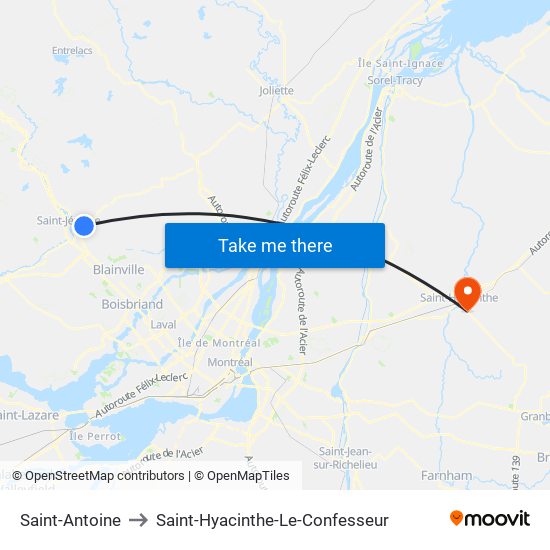 Saint-Antoine to Saint-Hyacinthe-Le-Confesseur map