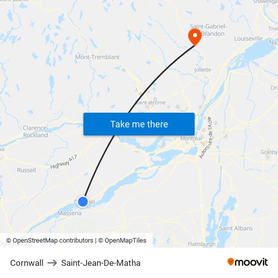 Cornwall to Saint-Jean-De-Matha map