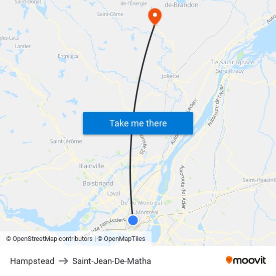 Hampstead to Saint-Jean-De-Matha map