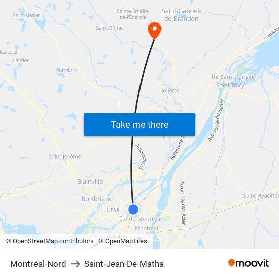 Montréal-Nord to Saint-Jean-De-Matha map