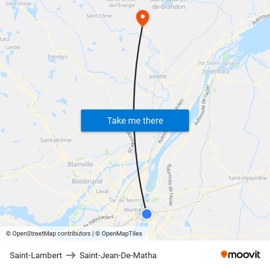 Saint-Lambert to Saint-Jean-De-Matha map
