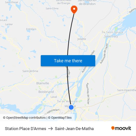 Station Place D'Armes to Saint-Jean-De-Matha map