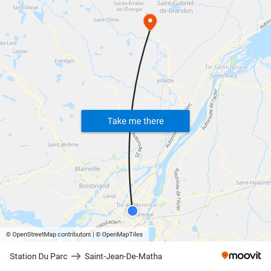 Station  Du Parc to Saint-Jean-De-Matha map