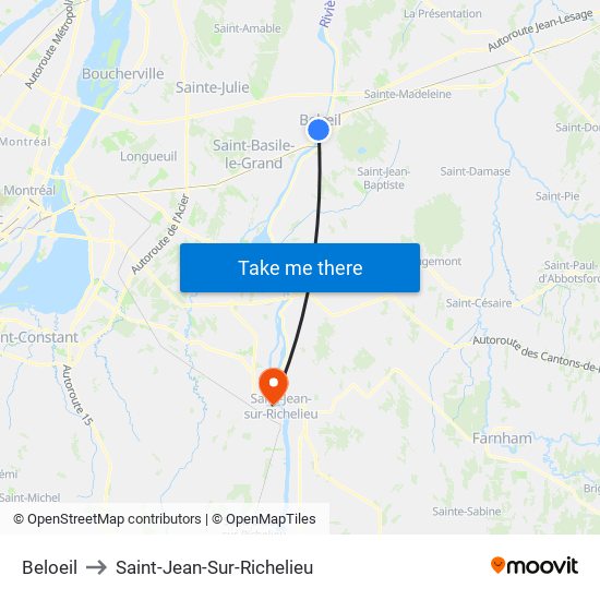 Beloeil to Saint-Jean-Sur-Richelieu map