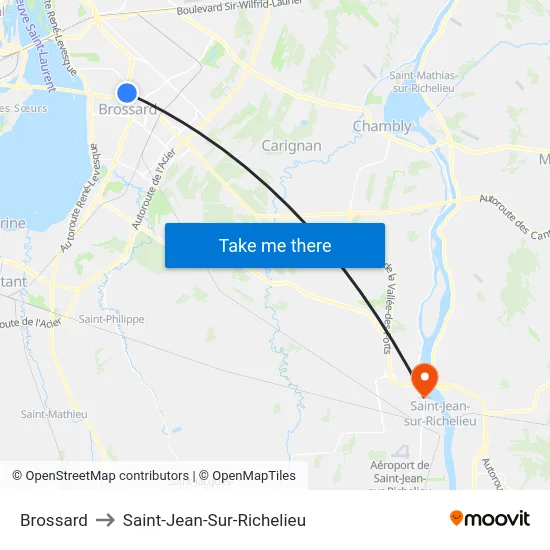 Brossard to Saint-Jean-Sur-Richelieu map