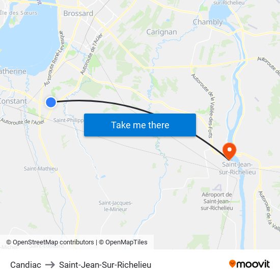 Candiac to Saint-Jean-Sur-Richelieu map