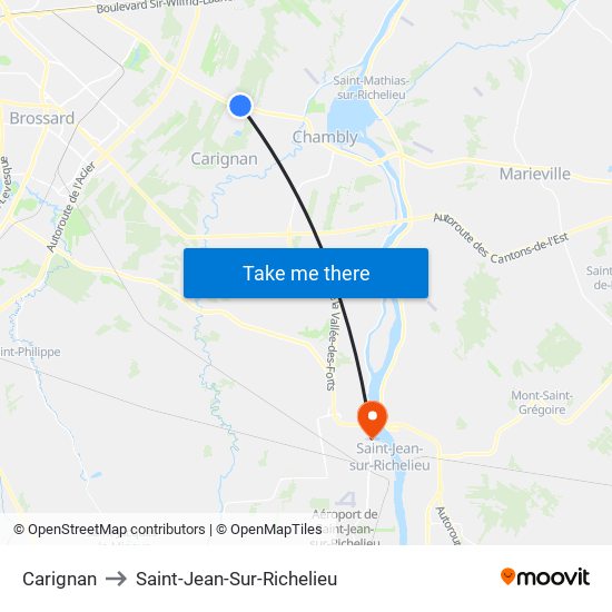 Carignan to Saint-Jean-Sur-Richelieu map
