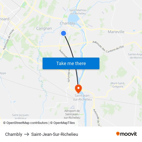 Chambly to Saint-Jean-Sur-Richelieu map