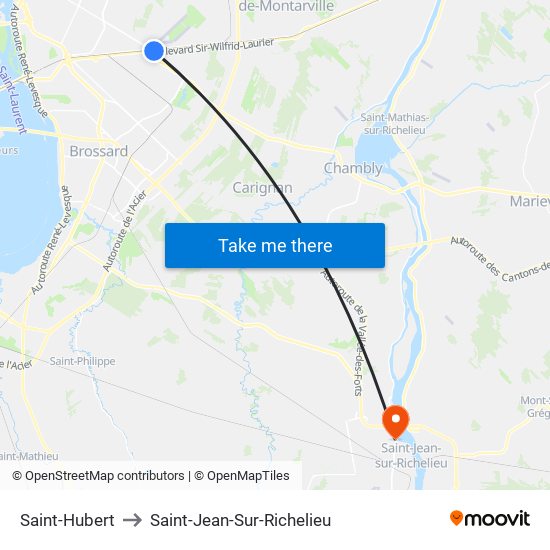 Saint-Hubert to Saint-Jean-Sur-Richelieu map