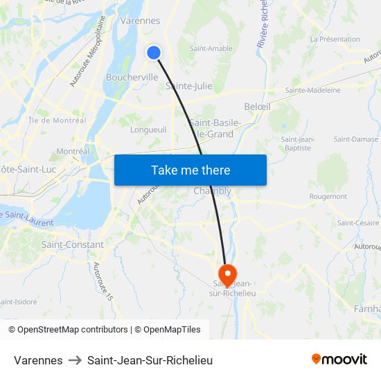 Varennes to Saint-Jean-Sur-Richelieu map