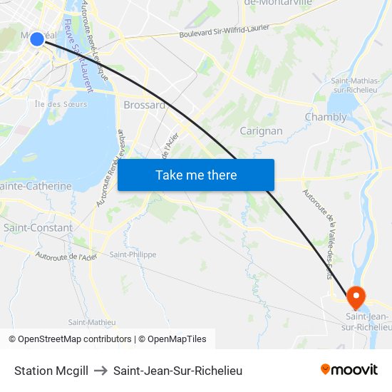 Station Mcgill to Saint-Jean-Sur-Richelieu map