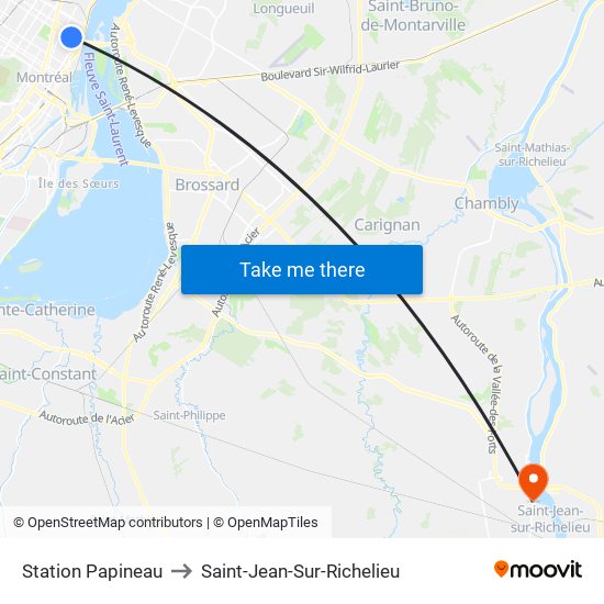Station Papineau to Saint-Jean-Sur-Richelieu map