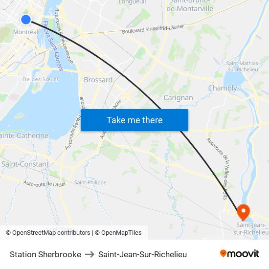 Station Sherbrooke to Saint-Jean-Sur-Richelieu map