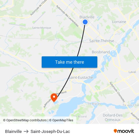 Blainville to Saint-Joseph-Du-Lac map