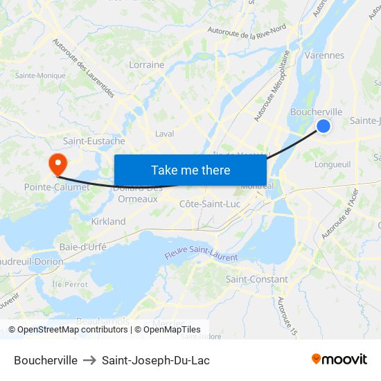 Boucherville to Saint-Joseph-Du-Lac map