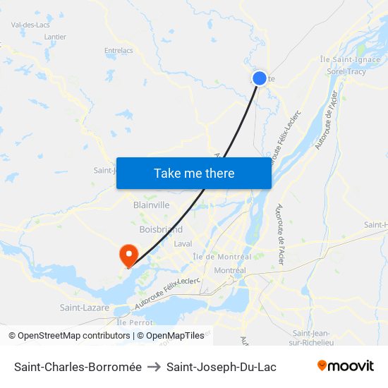 Saint-Charles-Borromée to Saint-Joseph-Du-Lac map