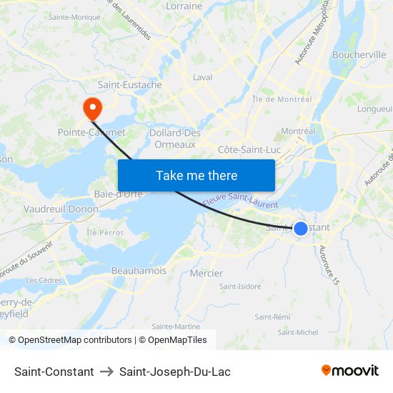 Saint-Constant to Saint-Joseph-Du-Lac map