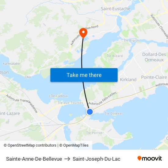 Sainte-Anne-De-Bellevue to Saint-Joseph-Du-Lac map