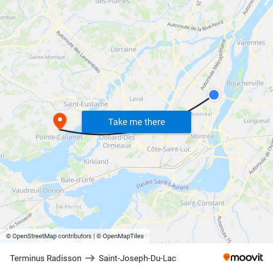 Terminus Radisson to Saint-Joseph-Du-Lac map