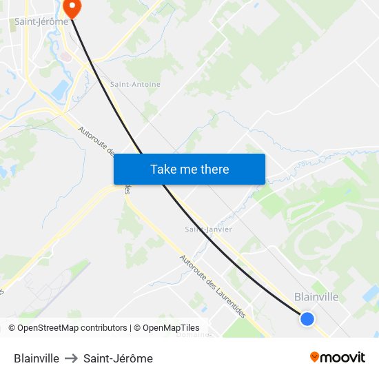 Blainville to Saint-Jérôme map