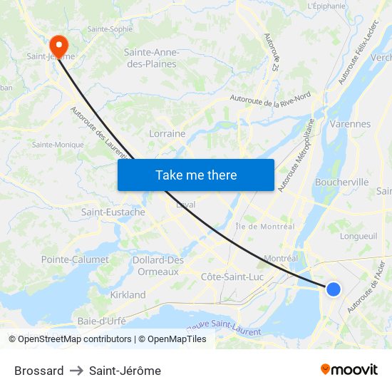 Brossard to Saint-Jérôme map