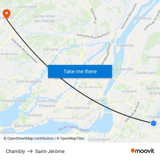 Chambly to Saint-Jérôme map