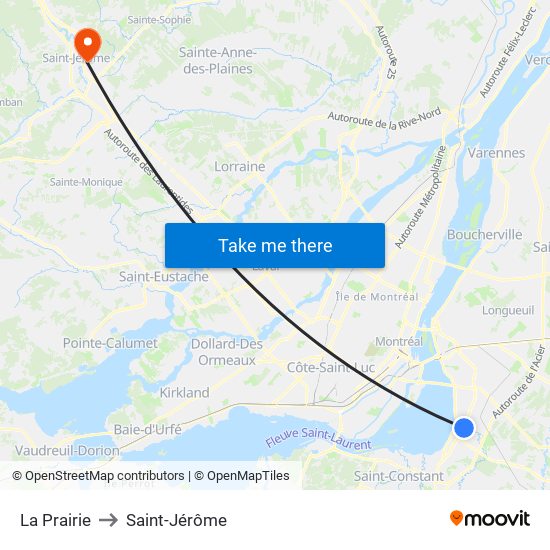 La Prairie to Saint-Jérôme map