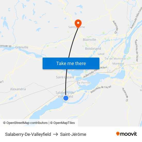 Salaberry-De-Valleyfield to Saint-Jérôme map