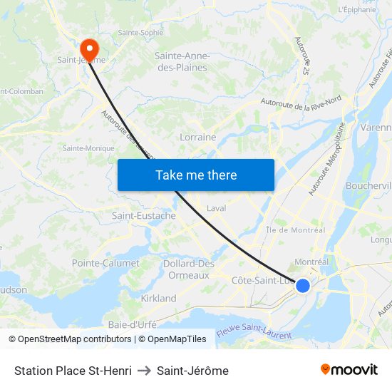 Station Place St-Henri to Saint-Jérôme map