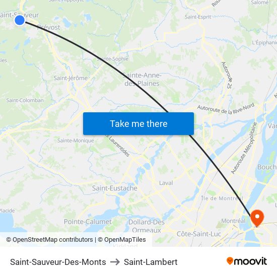 Saint-Sauveur-Des-Monts to Saint-Lambert map