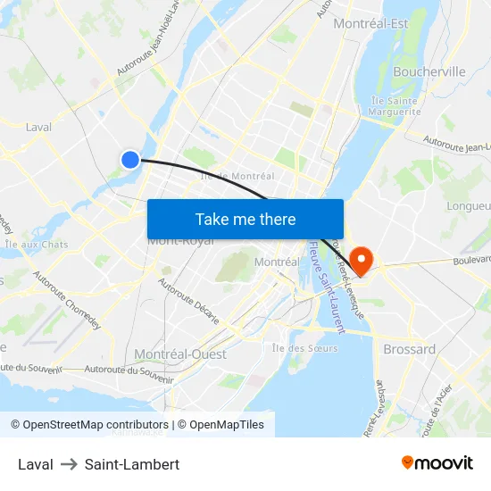 Laval to Saint-Lambert map