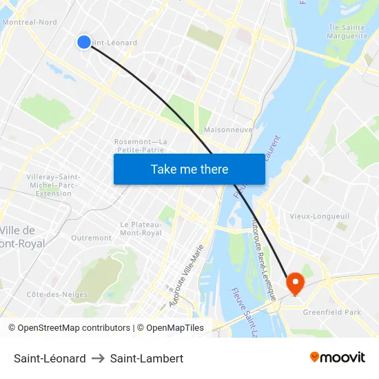 Saint-Léonard to Saint-Lambert map