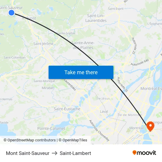 Mont Saint-Sauveur to Saint-Lambert map