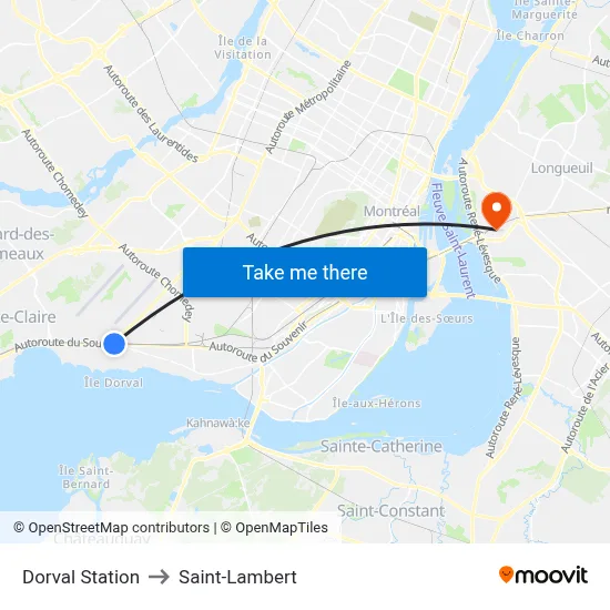 Dorval Station to Saint-Lambert map