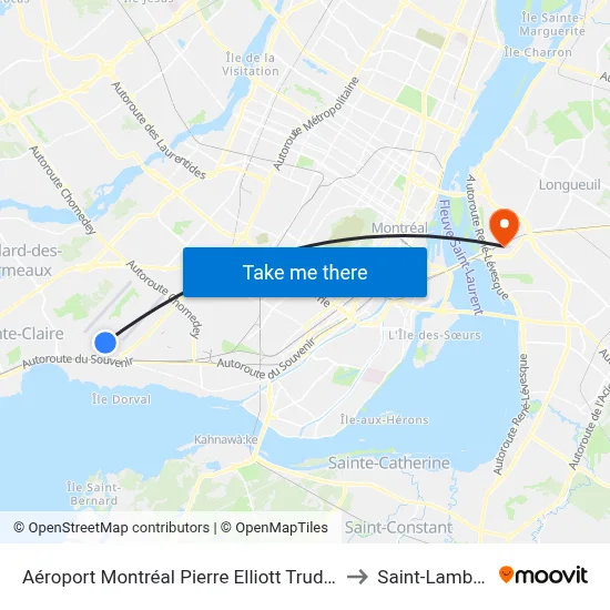 Aéroport Montréal Pierre Elliott Trudeau to Saint-Lambert map