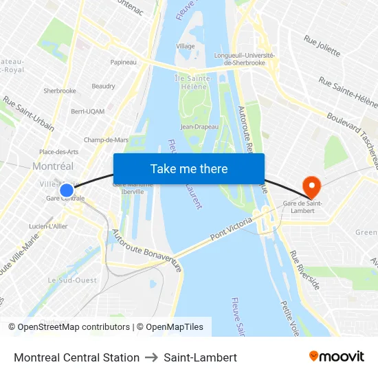 Montreal Central Station to Saint-Lambert map