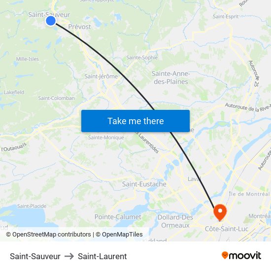 Saint-Sauveur to Saint-Laurent map