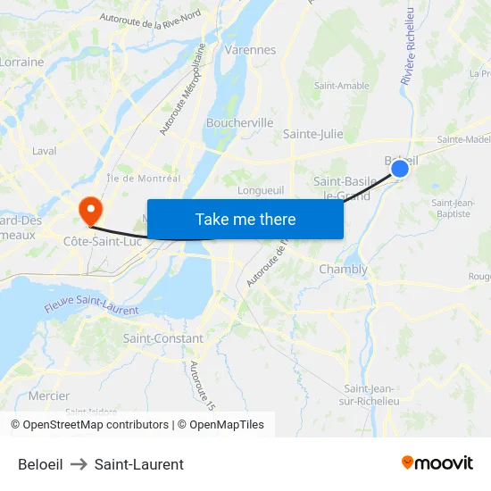 Beloeil to Saint-Laurent map