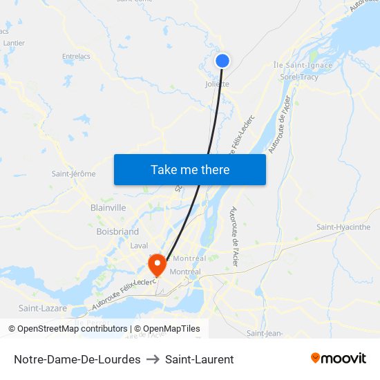 Notre-Dame-De-Lourdes to Saint-Laurent map