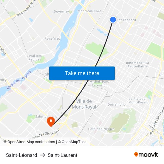 Saint-Léonard to Saint-Laurent map