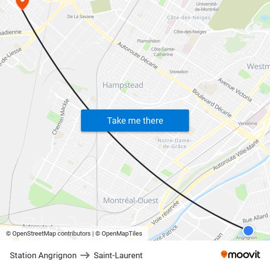 Station Angrignon to Saint-Laurent map