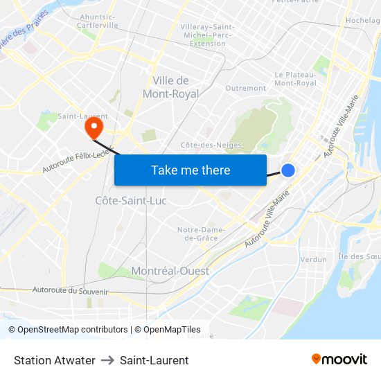 Station Atwater to Saint-Laurent map