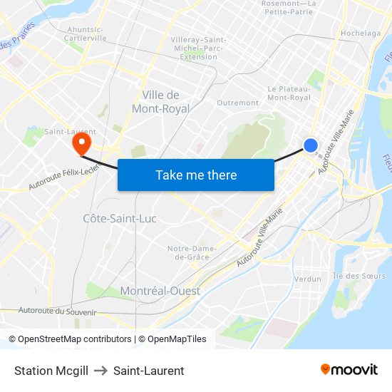 Station Mcgill to Saint-Laurent map