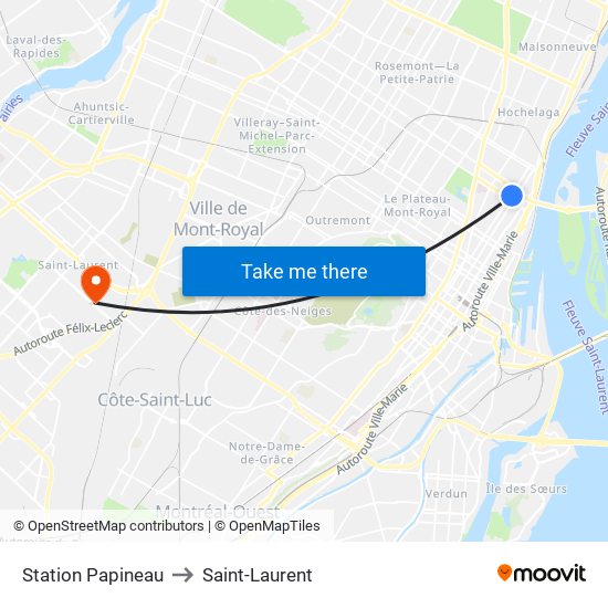 Station Papineau to Saint-Laurent map