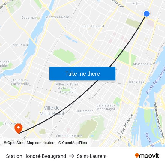 Station Honoré-Beaugrand to Saint-Laurent map