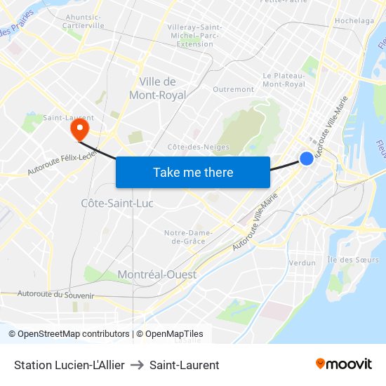 Station Lucien-L'Allier to Saint-Laurent map