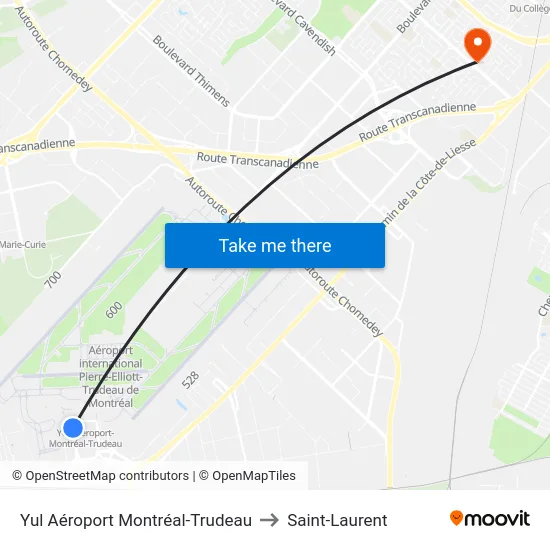 Yul Aéroport Montréal-Trudeau to Saint-Laurent map