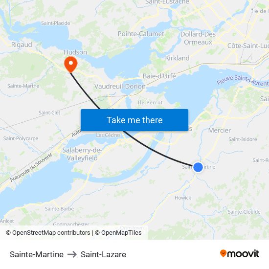 Sainte-Martine to Saint-Lazare map