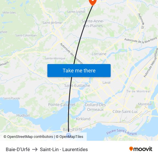 Baie-D'Urfé to Saint-Lin - Laurentides map